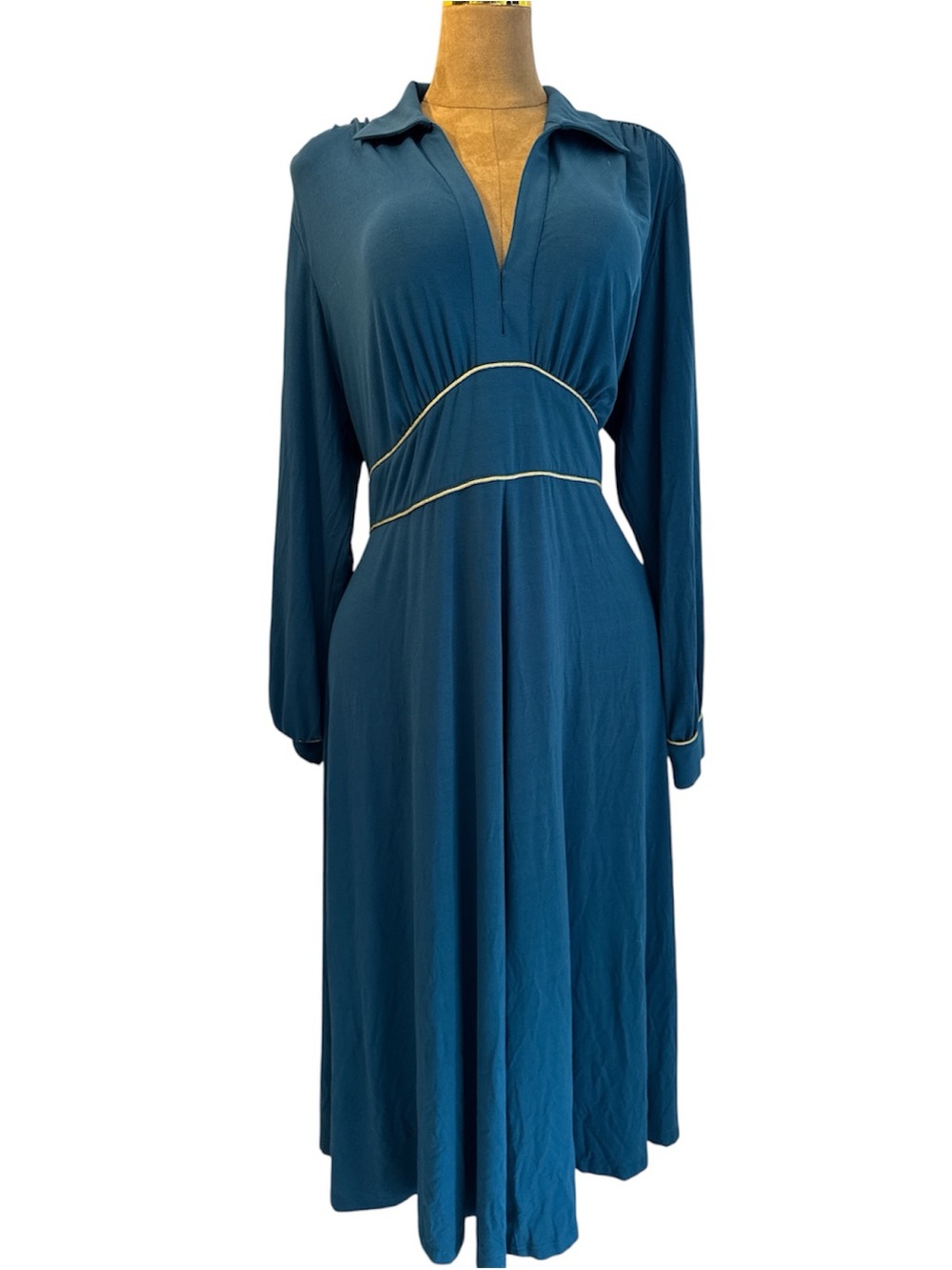 Soft Surroundings NWT Teal L/S Long Maxi Dress With Gold Details, Stretch,  2X